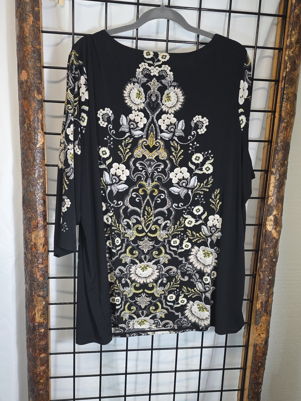 Susan Graver Black Long Sleeve Top with White and Yellow Floral Embroidery - Picture 5 of 10